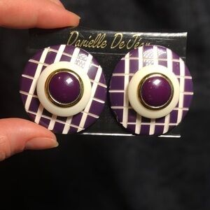 Vintage Purple White Gold Accent Clip-On Earrings